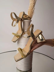 Women & Girls Glamorous Wide Fit block heeled sandal in golden metallic