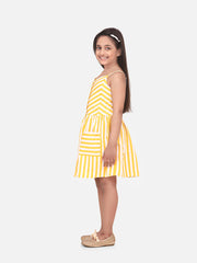 Girls Cotton Blend Yellow Stripe Dress