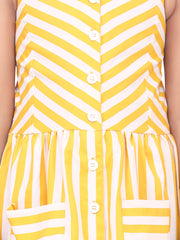 Girls Cotton Blend Yellow Stripe Dress