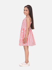 Girls Cotton Blend Pink Stripe Dress