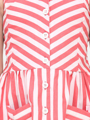 Girls Cotton Blend Pink Stripe Dress