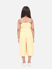 Girls Cotton Blend Yellow Stripe 3/4th Jumpsuit