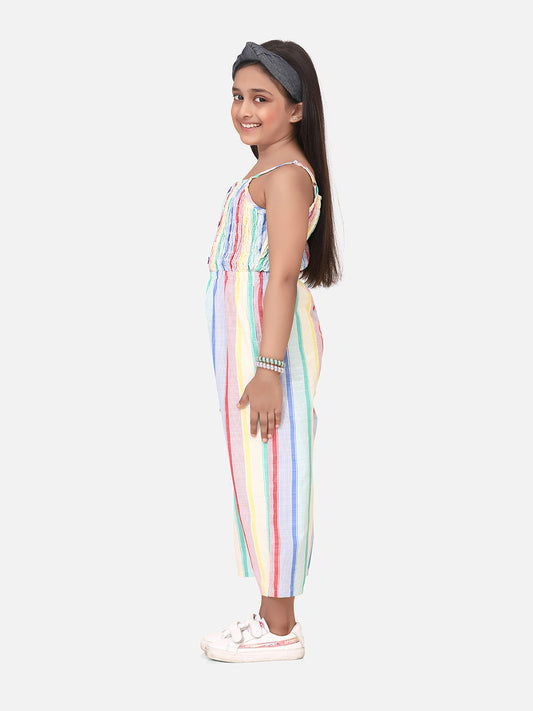 Girls Cotton Blend Multicolour Jumpsuit