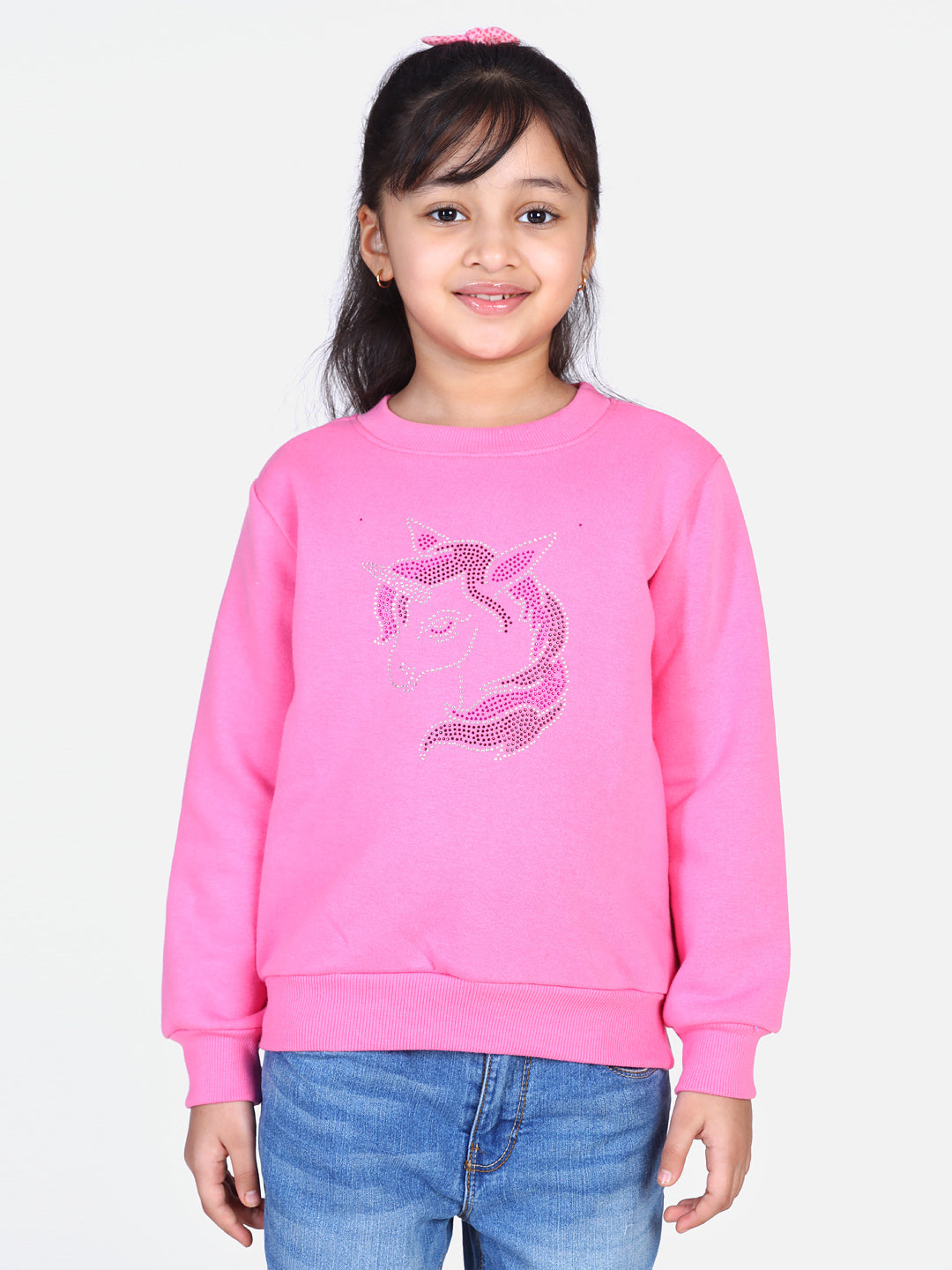 Girls Pink Crystal Unicorn embellished Winter sweatshirt