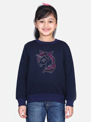 Girls Navy Crystal Unicorn embellished Winter sweatshirt