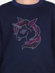 Girls Navy Crystal Unicorn embellished Winter sweatshirt