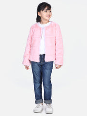 Girls Pink Faux Fur Open Jacket