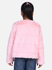 Girls Pink Faux Fur Open Jacket