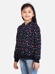 Girls Navy Flamingo Printed Jacket with Hoodie