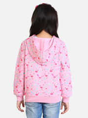 Girls Light Pink Flamingo Printed Jacket with Hoodie