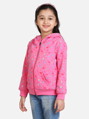 Girls Fuschia Pink Flamingo Printed Jacket with Hoodie