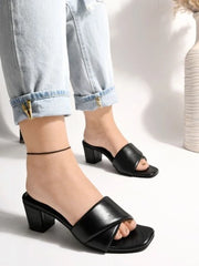 Stylish Solid Black Block Heels For Women & Girls