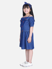 Girls Navy Blue Denim Top and Skirt Set