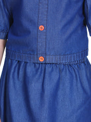 Girls Navy Blue Denim Top and Skirt Set