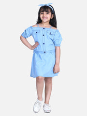 Girls Ice Blue Denim Top and Skirt Set