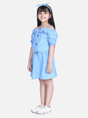 Girls Ice Blue Denim Top and Skirt Set