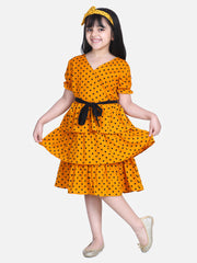 Girls Orange Polka Multi Tier Dress with belt