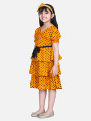 Girls Orange Polka Multi Tier Dress with belt