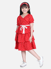 Girls Red Polka Multi Tier Dress with belt