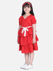 Girls Red Polka Multi Tier Dress with belt