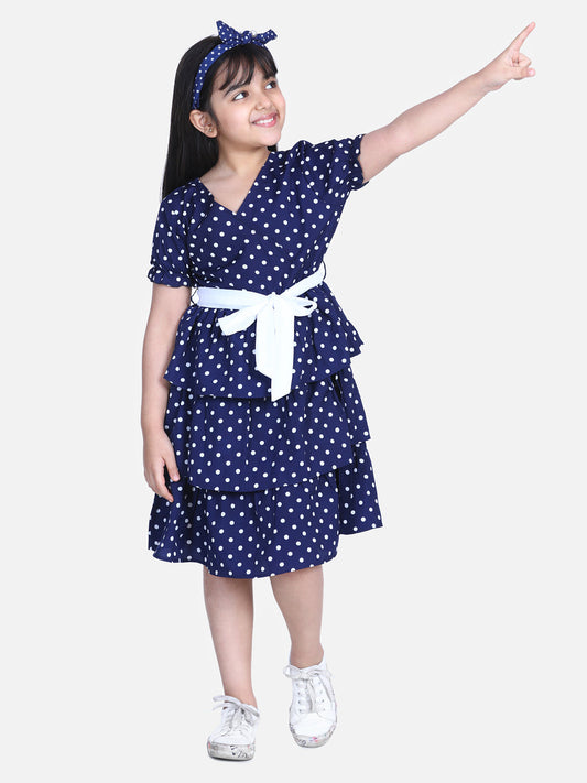 Girls Navy Polka Multi Tier Dress with belt