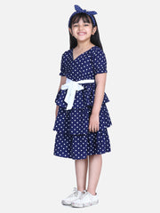 Girls Navy Polka Multi Tier Dress with belt