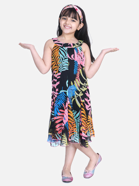 Girls Multi Colour Stripe Dress with Flap detail