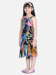 Girls Multi Colour Stripe Dress with Flap detail