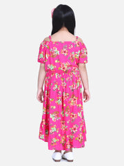 Girls Dark Pink Floral Hi Low Dress