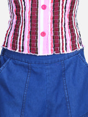 Girls Striped Smocked Top with Denim Culottes