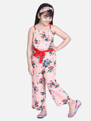 Girls Floral Print Jumpsuit with Braided Shoulder Straps