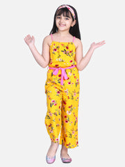 Girls Floral Print Jumpsuit with Braided Shoulder Straps