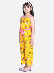 Girls Floral Print Jumpsuit with Braided Shoulder Straps