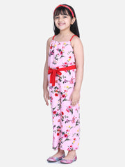 Girls Floral Print Jumpsuit with Braided Shoulder Straps