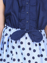 Girls Denim and Cotton Blue Polka Dress