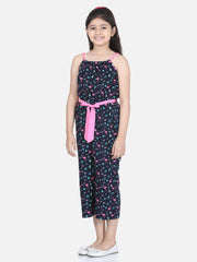 Girls Flamingo Printed Jumpsuit with Pink Belt