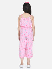 Girls Flamingo Printed Jumpsuit with Pink Belt