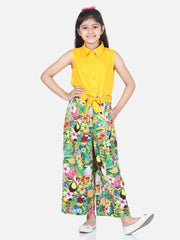 Girls Yellow Printed Jumpsuit