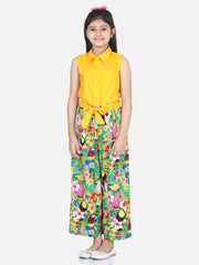 Girls Yellow Printed Jumpsuit