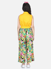 Girls Yellow Printed Jumpsuit