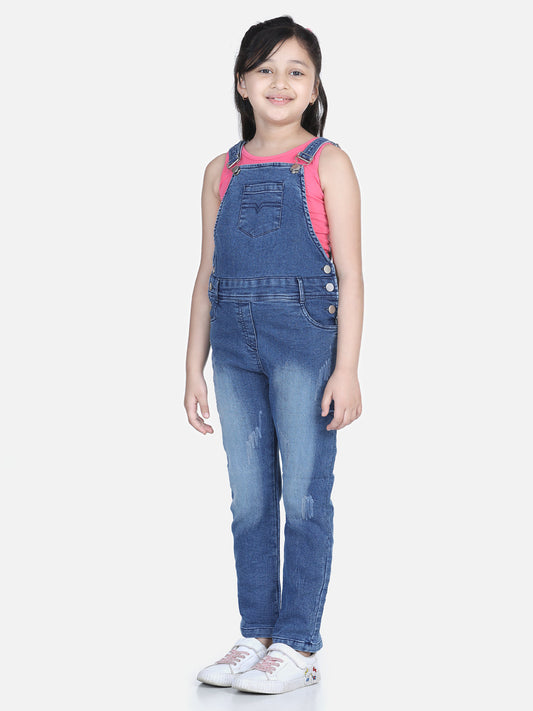 Girls Denim Dungaree with washed effect (T-shirt not included)