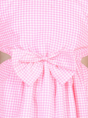 Girls Pink Check Side Slit Dress