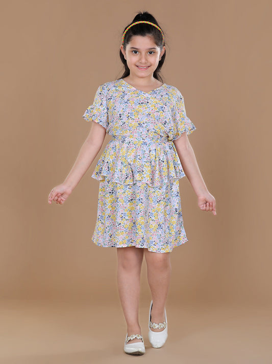 StyleStone Girls Floral Printed Tiered Dress