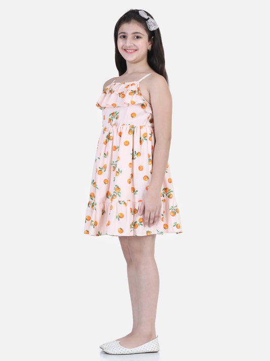 Girls Orange Print Dress