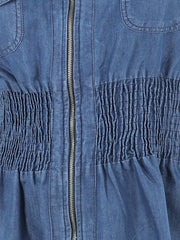 Girls Denim Smocked Waist Front Zip Dress