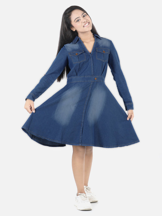 Girls Denim Long Sleeve Dress