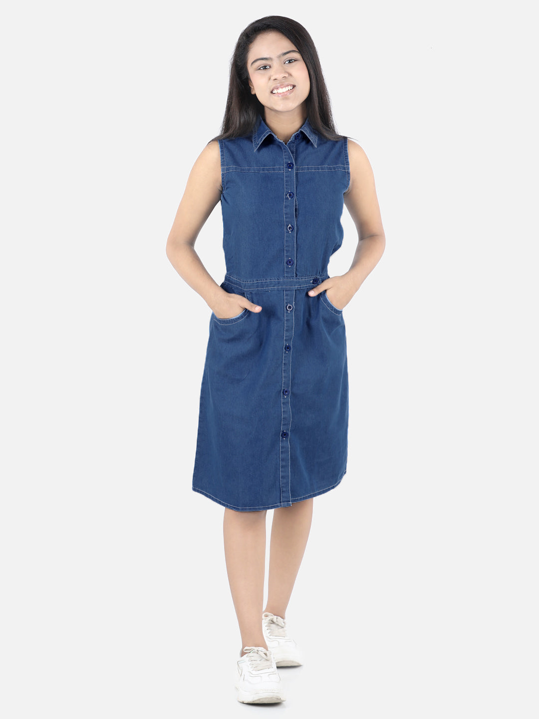 Girls Denim Sleeveless Fit & Flare Dress