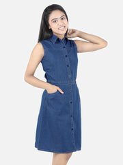 Girls Denim Sleeveless Fit & Flare Dress