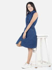 Girls Denim Sleeveless Fit & Flare Dress