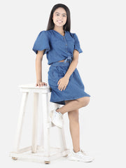 Girls Denim Dress with attached Tie knot style top